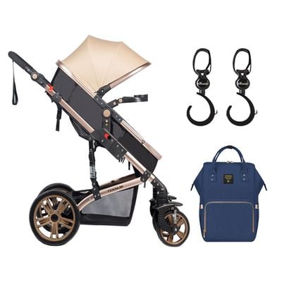 Teknum 3 in 1 stroller - Khaki + Sunveno Diaper Bag + Hooks